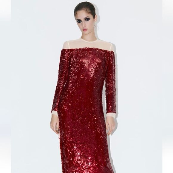 Zara Runs bigLimited EDITION- BLOGGER'S FAVE! SEQUIN CHIFFON DRESS ZW COLLECTION - Picture 13 of 16